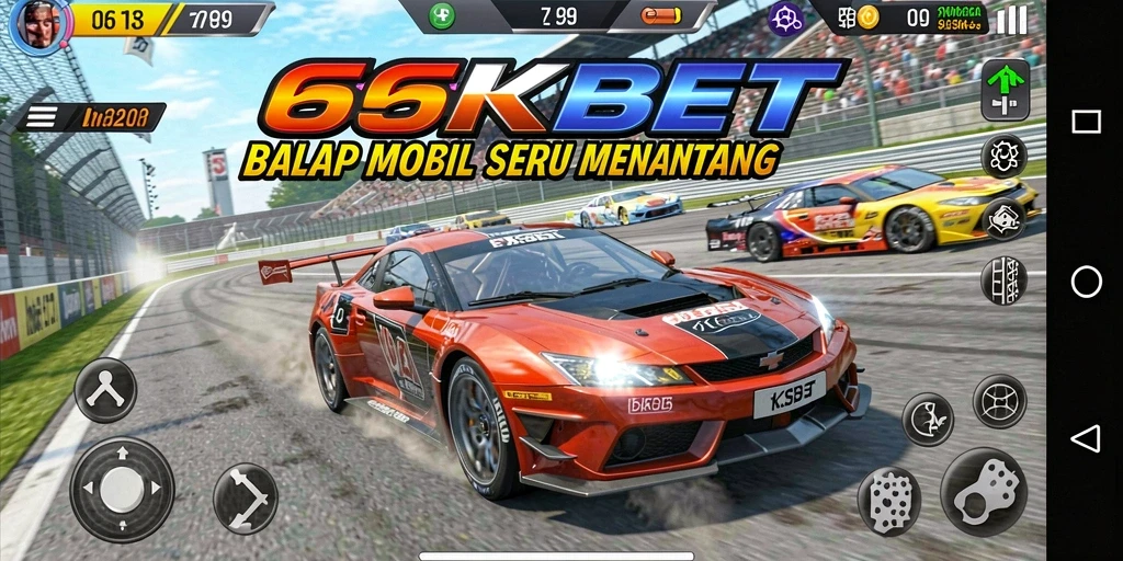 Screenshot utama 66KBET yang menampilkan gameplay balap mobil yang mendebarkan.