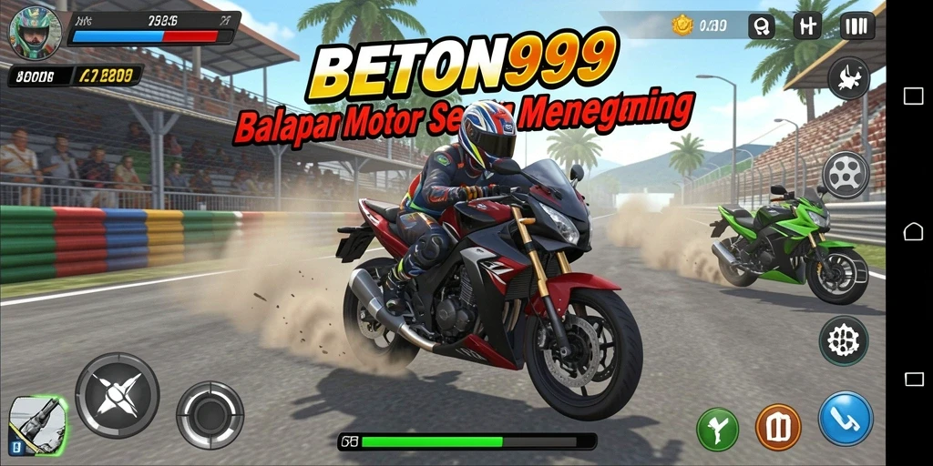Tangkapan layar BETON999 menampilkan aksi balapan motor yang mendebarkan.