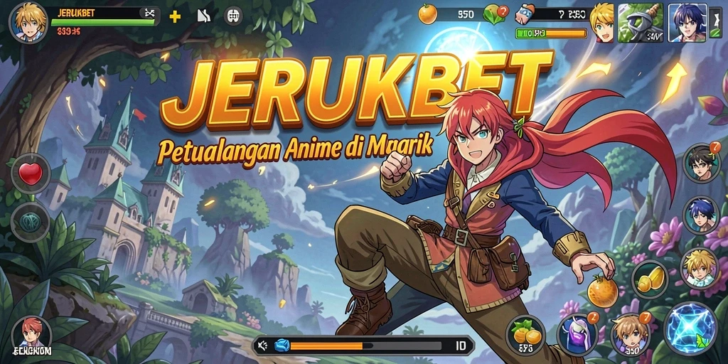 Tampilan gameplay seru di JERUKBET menunjukkan aksi karakter anime.