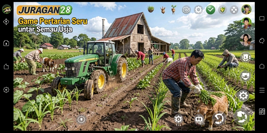 Screenshot utama JURAGAN28 menampilkan gameplay pertanian yang menakjubkan.