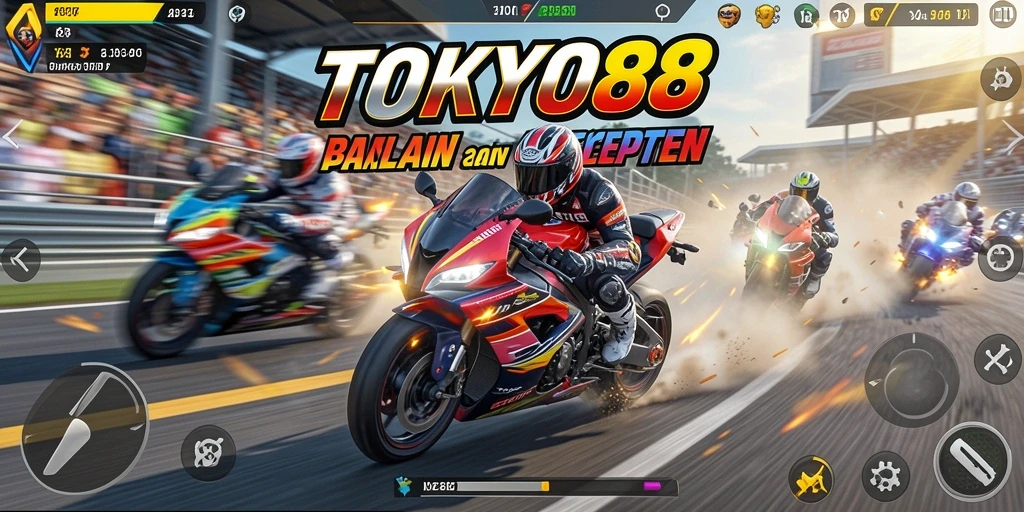 Menampilkan aksi balapan motor yang mendebarkan di jalanan Tokyo.