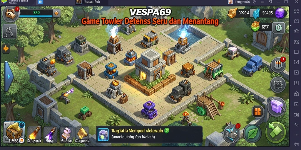 Tampilan gameplay VESPA69 yang menegangkan dalam Tower Defense.